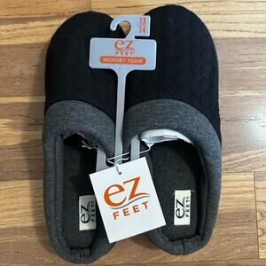 Men’s EZ Feet Memory Foam Slippers, Black and Gray, XXL (13/14)
